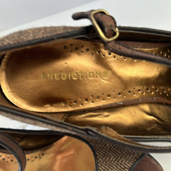 Prediction Brown Tweed Heels 90’s Peep Toe Size 9 Ankle Straps Office Walkable - Picture 5 of 9